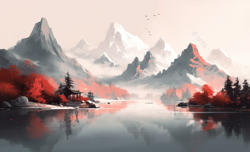 山水河流复古风意境自然景观中国风水墨画,插画/手绘图,插画/手绘图库,插画/手绘图下载,插画/手绘
